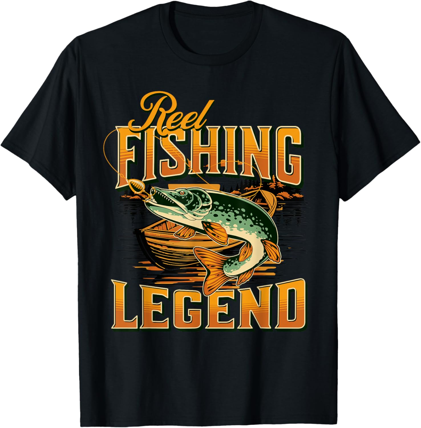 Reel Fishing Legend |Vintage Fishing Pike T-Shirt - T-Shirt | Black