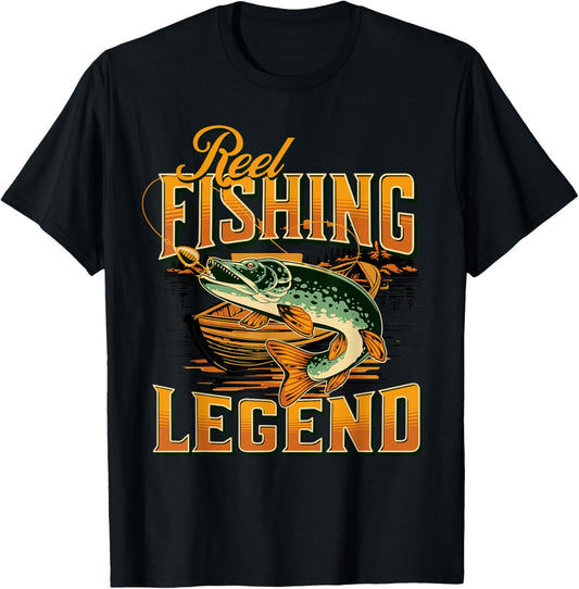 Reel Fishing Legend |Vintage Fishing Pike T-Shirt - T-Shirt | Black