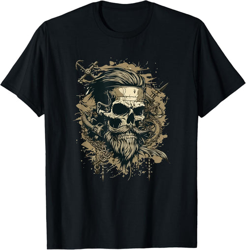 Skull Beard Undercut Pirate Vintage Captain Skeleton Biker