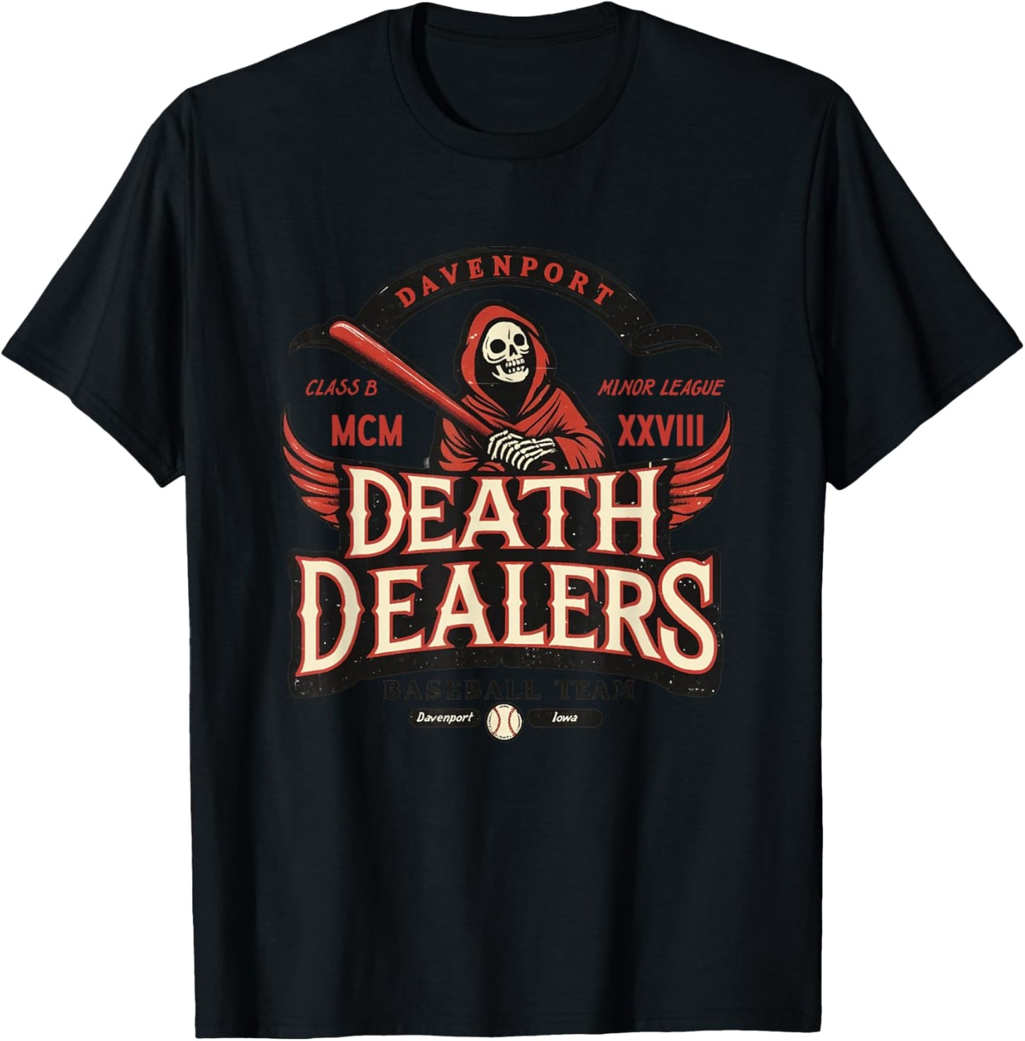 Davenport Death Dealers Retro Minor League Baseball Team T-Shirt - T-Shirt | Black