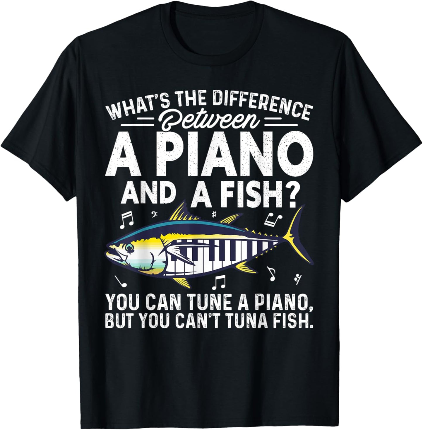 Funny Piano Tuna Fish Music Sarcastic Joke Gift T-Shirt - T-Shirt | Black