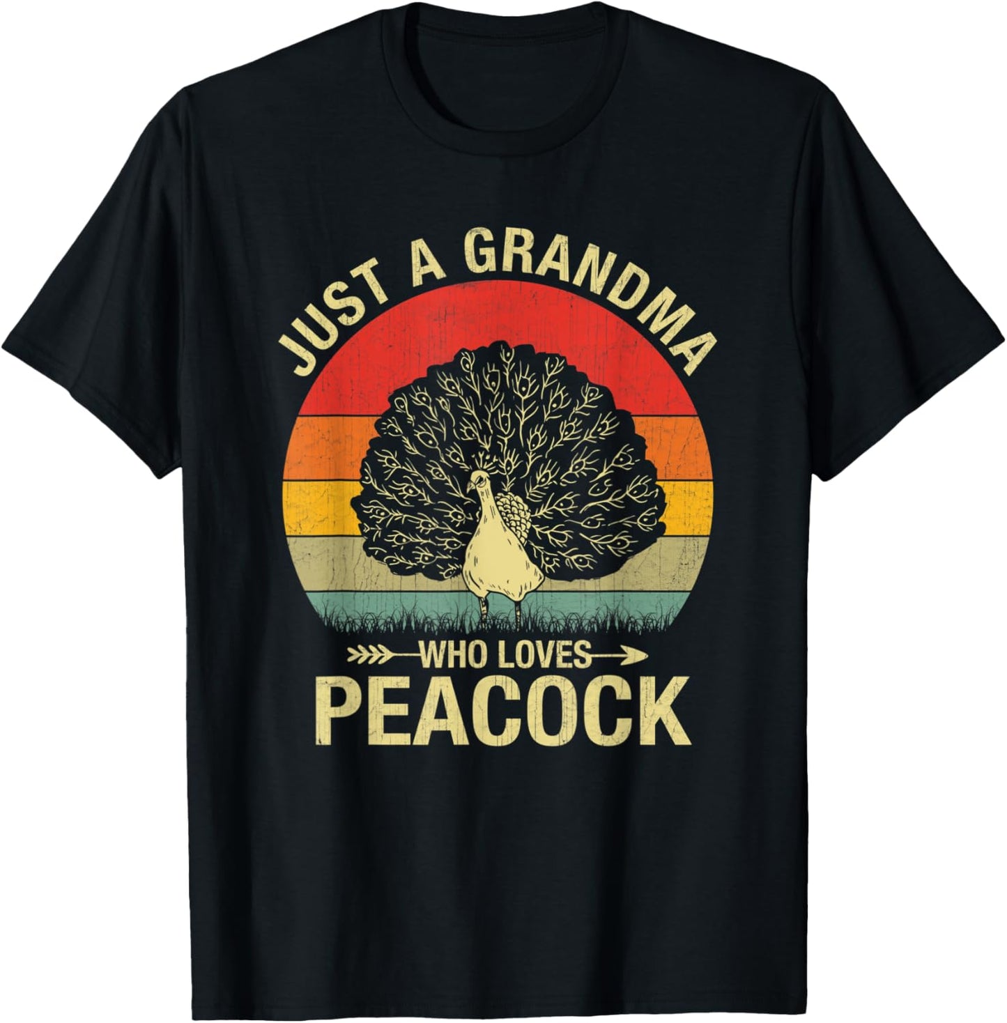 Just A Grandma Who Loves Peacock Funny Peacock Retro T-Shirt - T-Shirt | Black