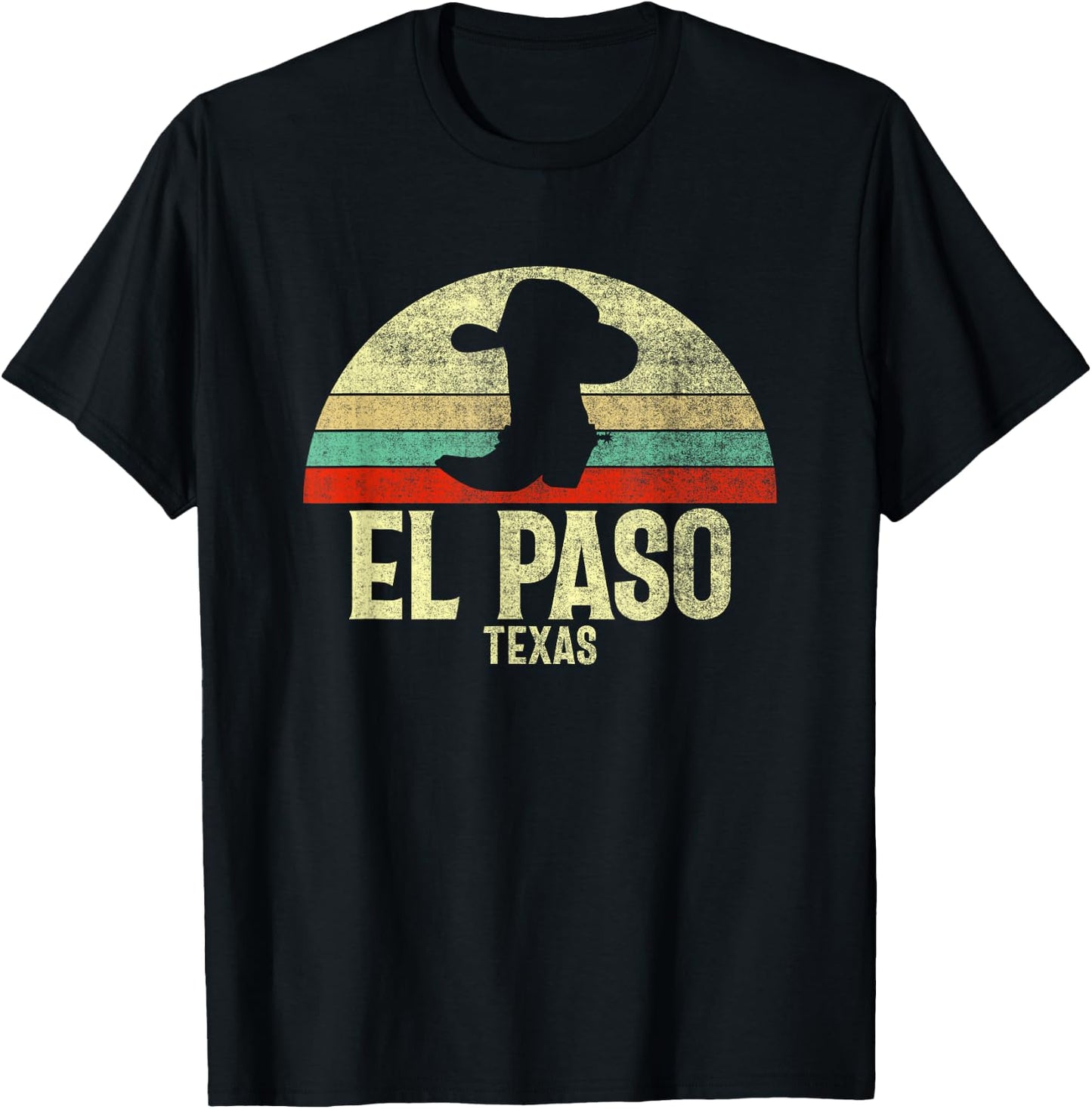 Retro El Paso Texas Cowboy Hat On Cowboy Boot Vintage T-Shirt - T-Shirt | Black
