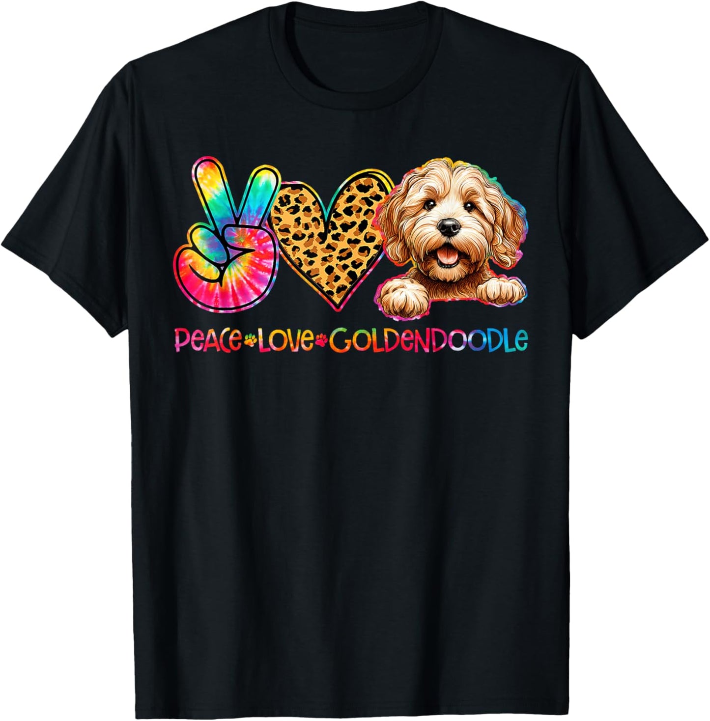 Peace Love Goldendoodle Tie Dye Dog Lover T-Shirt - T-Shirt | Black