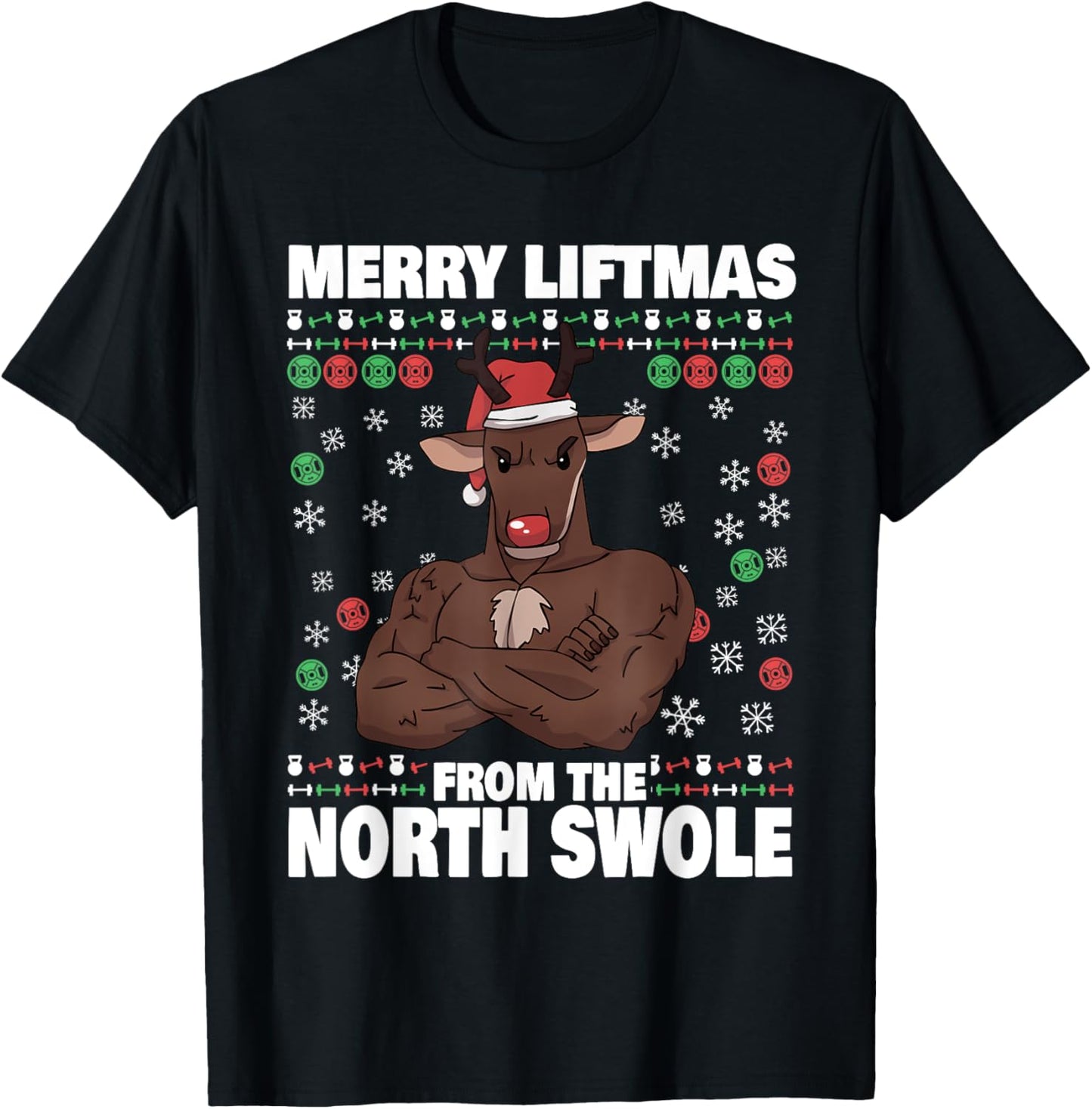 Ugly Christmas Brodolf Merry Liftmas From North Swole Gym T-Shirt - T-Shirt | Black