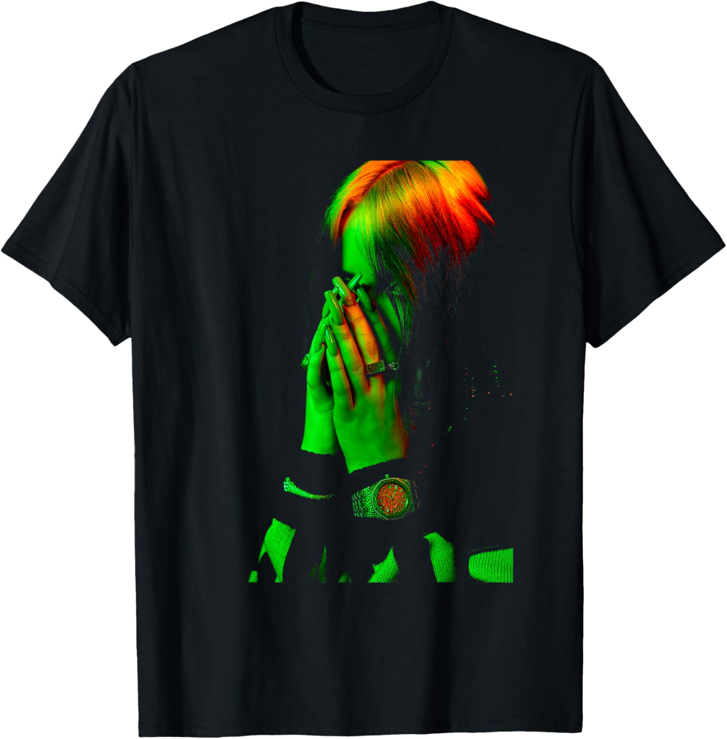 Official Billie Eilish Hand Face Photo Black T-Shirt - T-Shirt | Black
