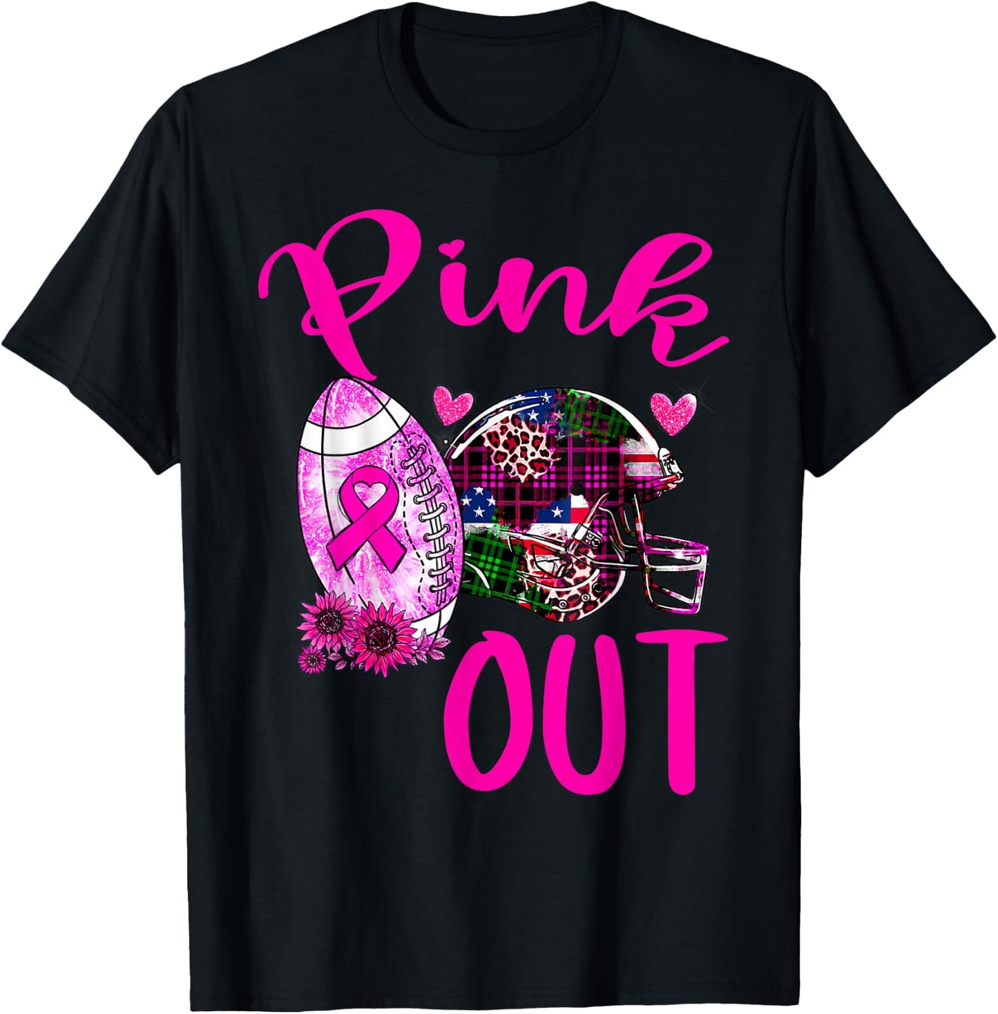 Pink Out Breast Cancer Awareness Bleached Football Mom Girls T-Shirt - T-Shirt | Black