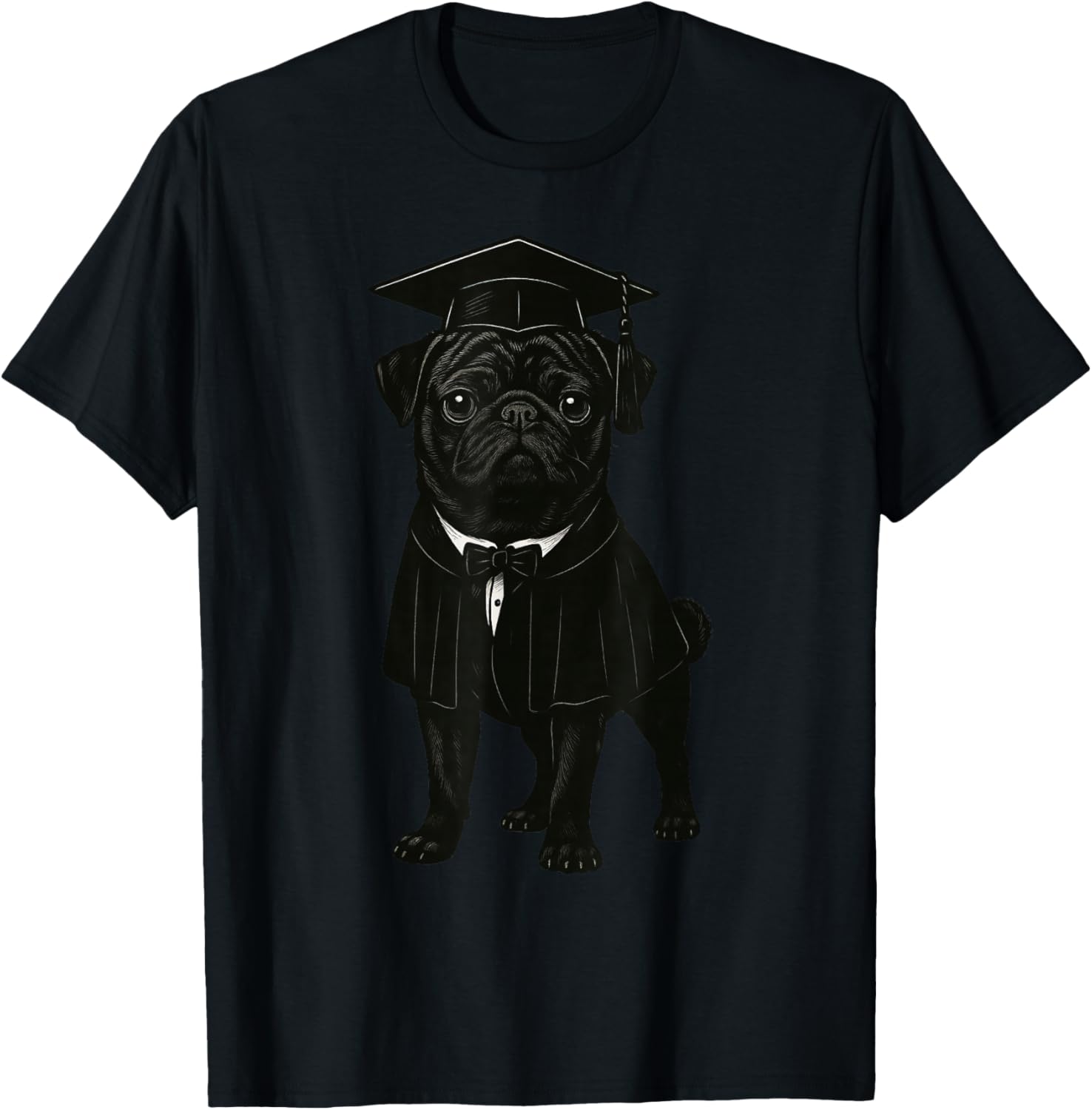 Cute Dog Black Pug Graduation T-Shirt - T-Shirt | Black