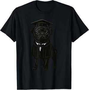 Cute Dog Black Pug Graduation T-Shirt - T-Shirt | Black