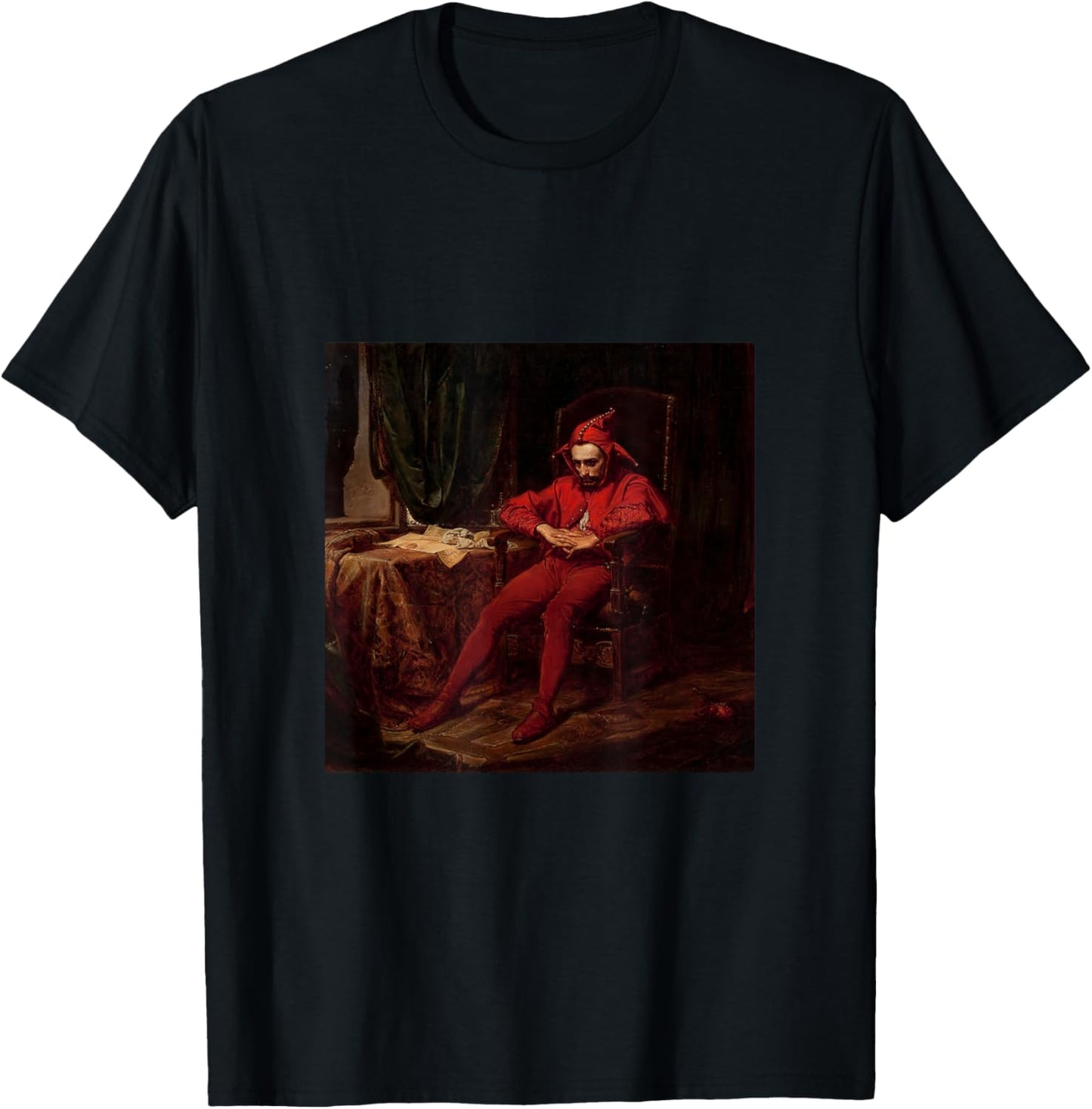 Sad Jester Stanczyk in Red Jan Matejko Art T-Shirt - T-Shirt | Black