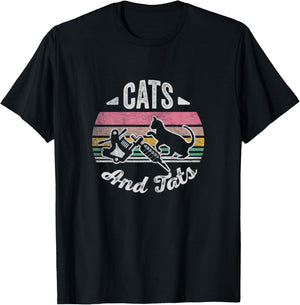 Vintage Cats And Tats Shirt Cat Tattoo Lover Cats & Tats Women T-Shirt - T-Shirt | Black