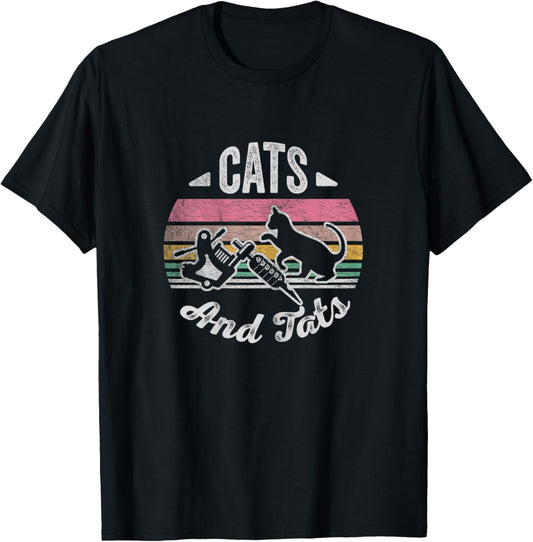 Vintage Cats And Tats Shirt Cat Tattoo Lover Cats & Tats Women T-Shirt - T-Shirt | Black