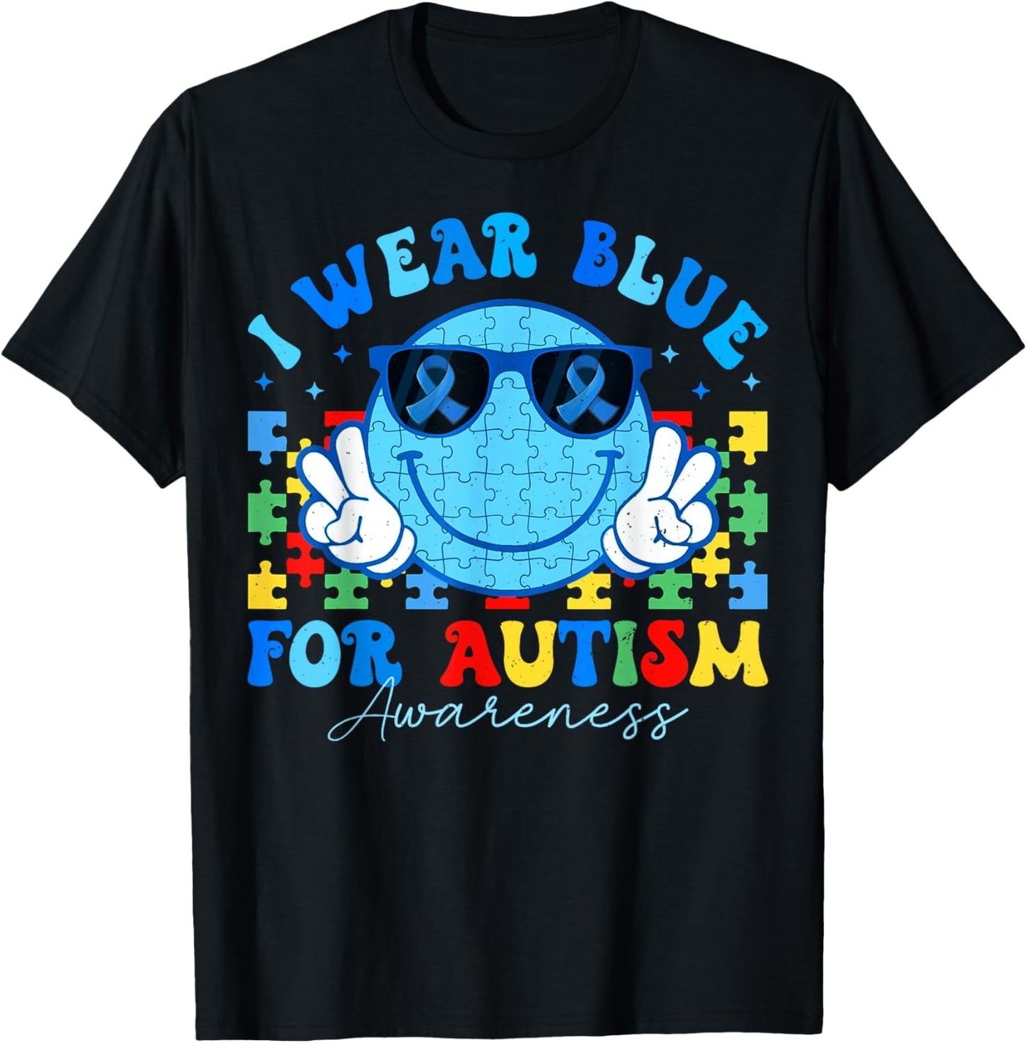 I Wear Blue For Autism Awareness Month Teacher Kids Boys T-Shirt - T-Shirt | Black
