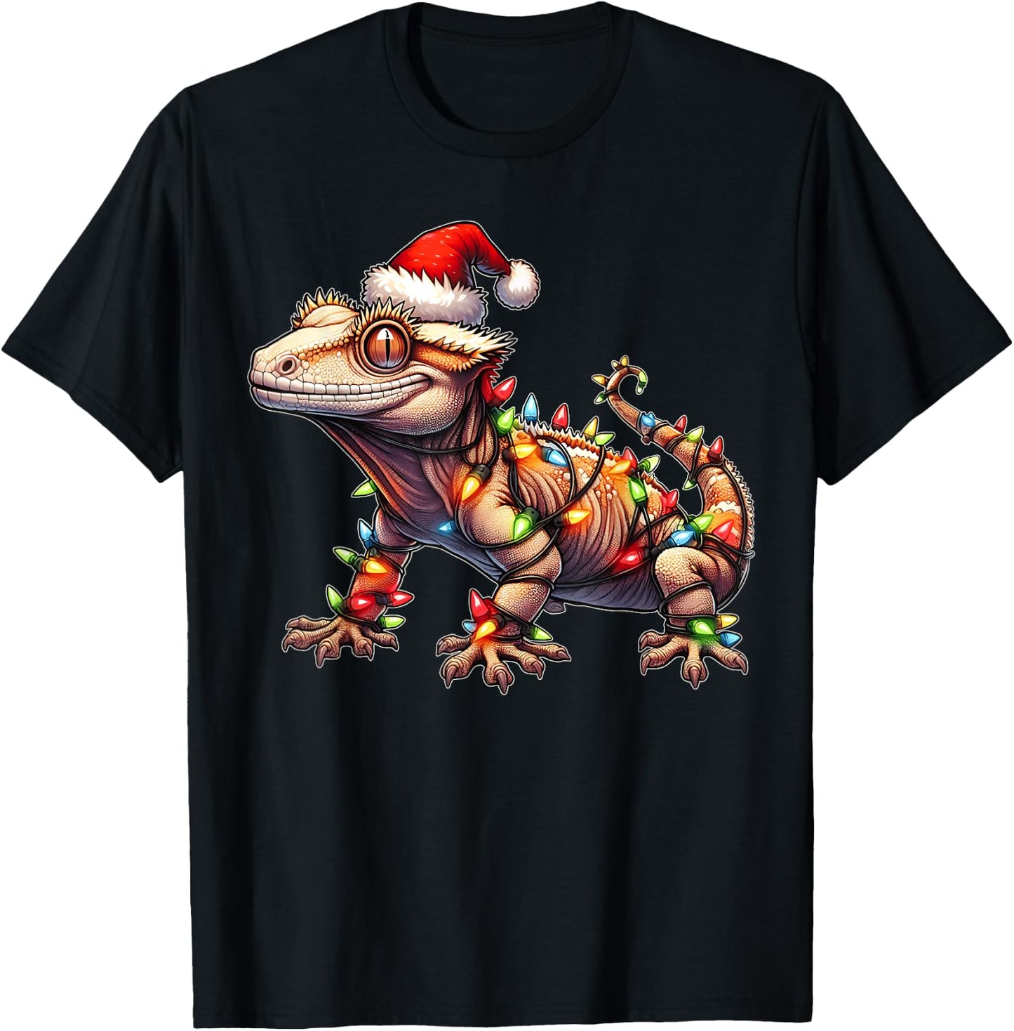 Crested Gecko Lizard Christmas Xmas - -Adult, Black, Small, Short Sleeve T-Shirt - T-Shirt | Black