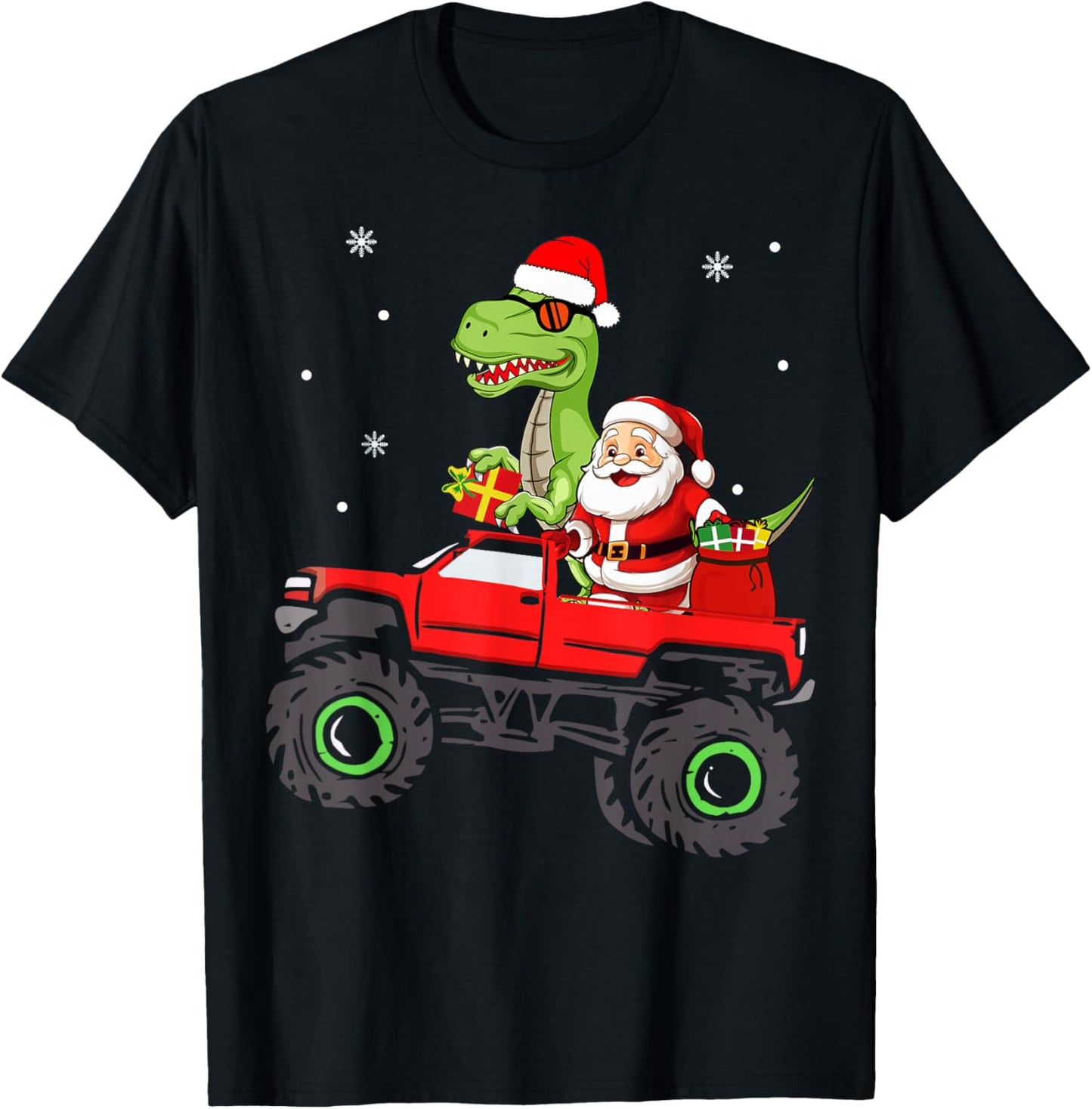 Christmas Family Matching santa truck dinosaur boys kids T-Shirt - T-Shirt | Black
