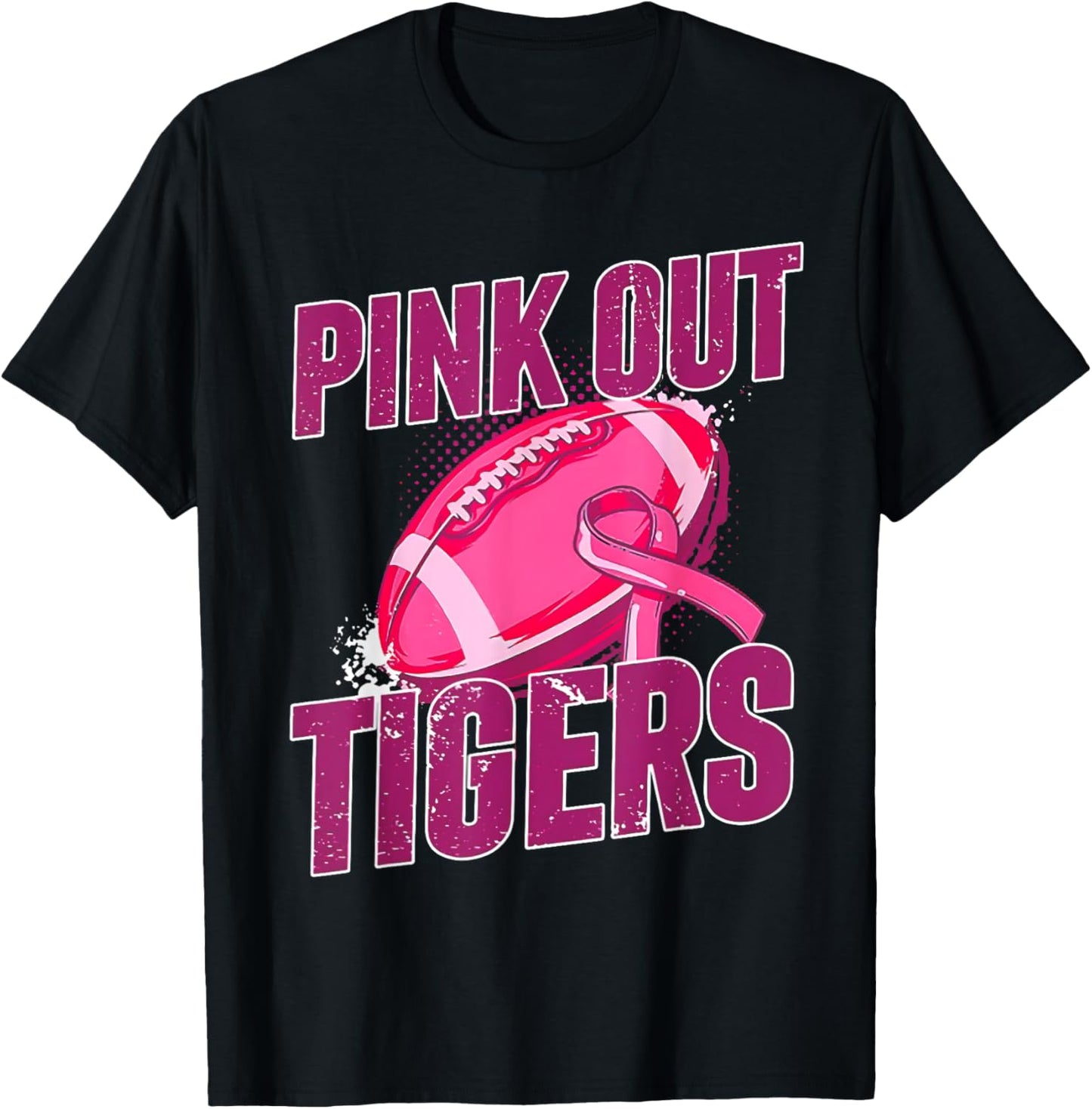 Tigers Pink Out Football Tackle Breast Cancer T-Shirt - T-Shirt | Black