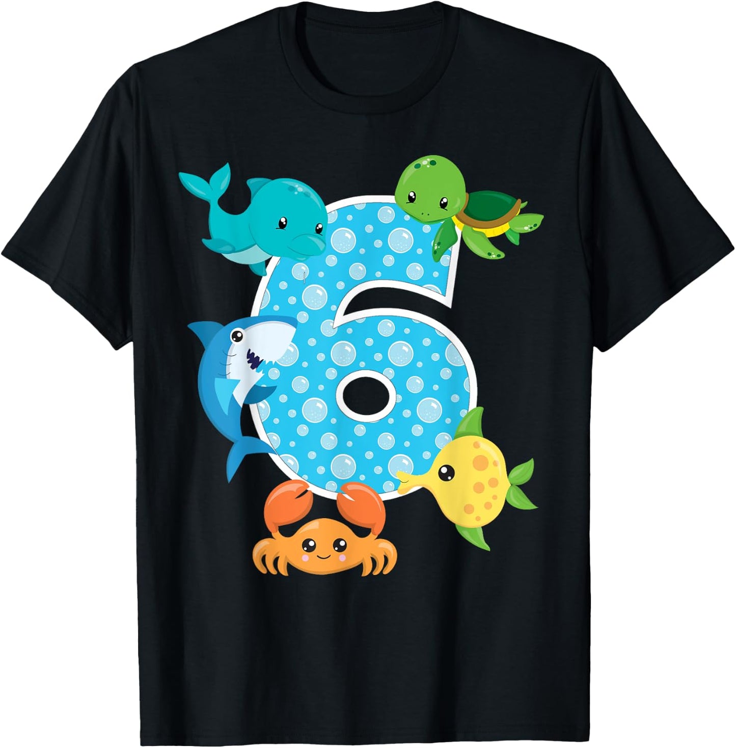 6th Birthday Party 6 Year Old Sea Fish Aquarium Birthday Boy T-Shirt - T-Shirt | Black