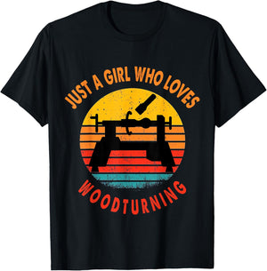 Just a Girl Who Loves Woodturning Woodturner Retro T-Shirt - T-Shirt | Black