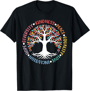 World Peace Supporter Retro Women Men Apparel Kindness Peace Equality Love Inclusion Hope Diversity Retro T-Shirt - T-Shirt | Black