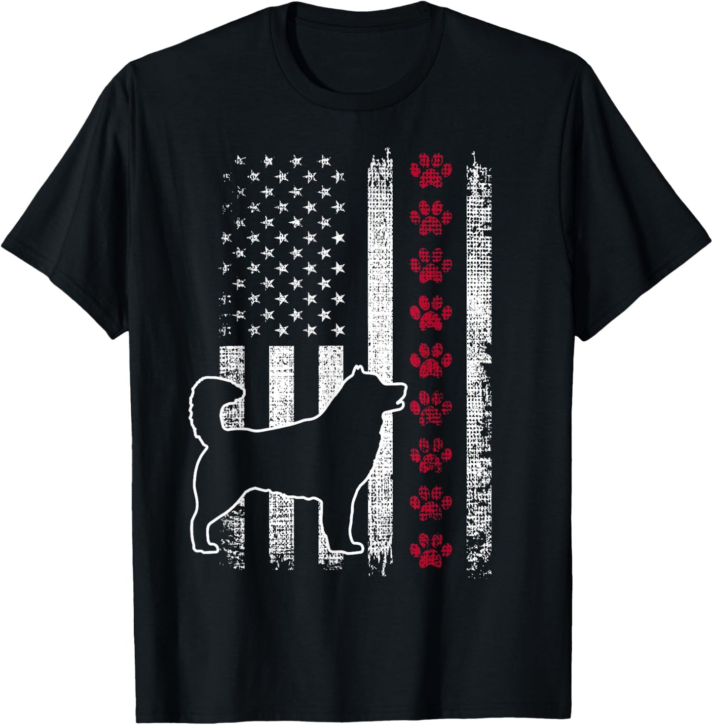 Vintage Retro USA Patriotic American Flag Alaskan Malamute Women Girls Kids Men T-Shirt - T-Shirt | Black