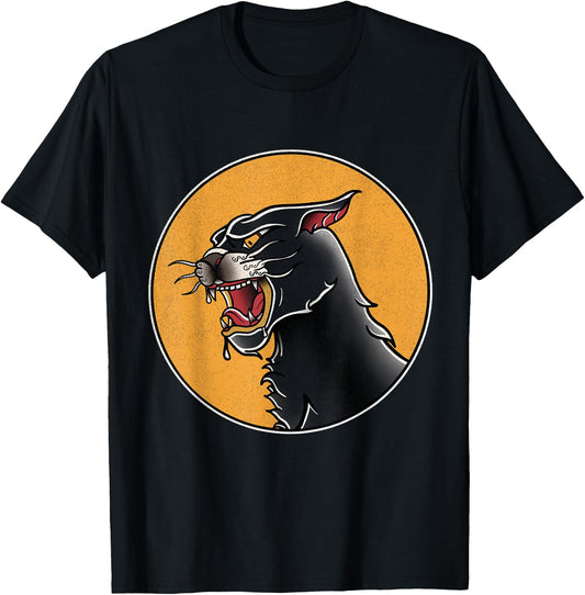 Vintage American Traditional Panther Tattoo T-Shirt - T-Shirt | Black
