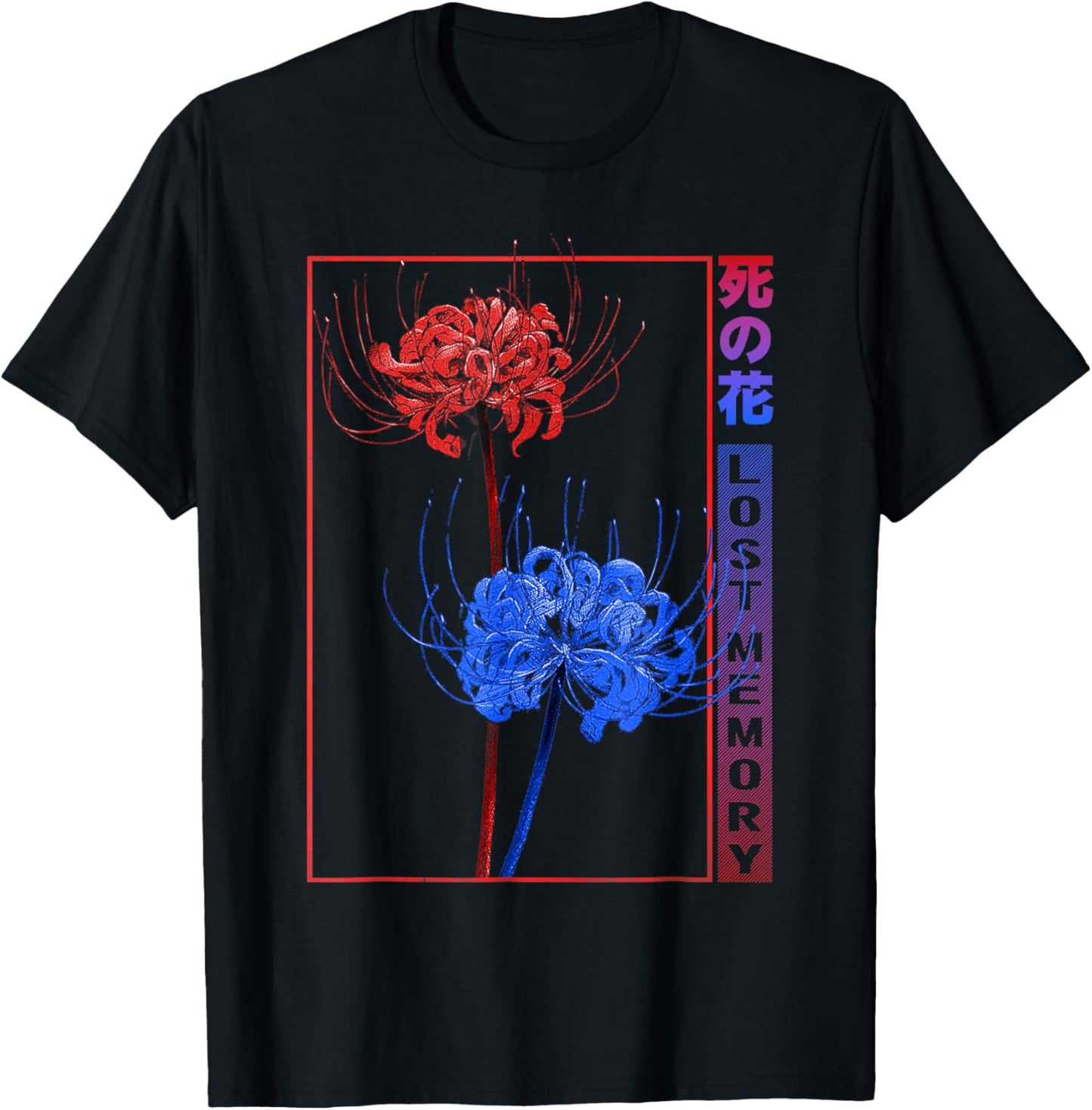 Japanese Red Blue Spider Lily Soft Grunge Aesthetic Flower T-Shirt - T-Shirt | Black