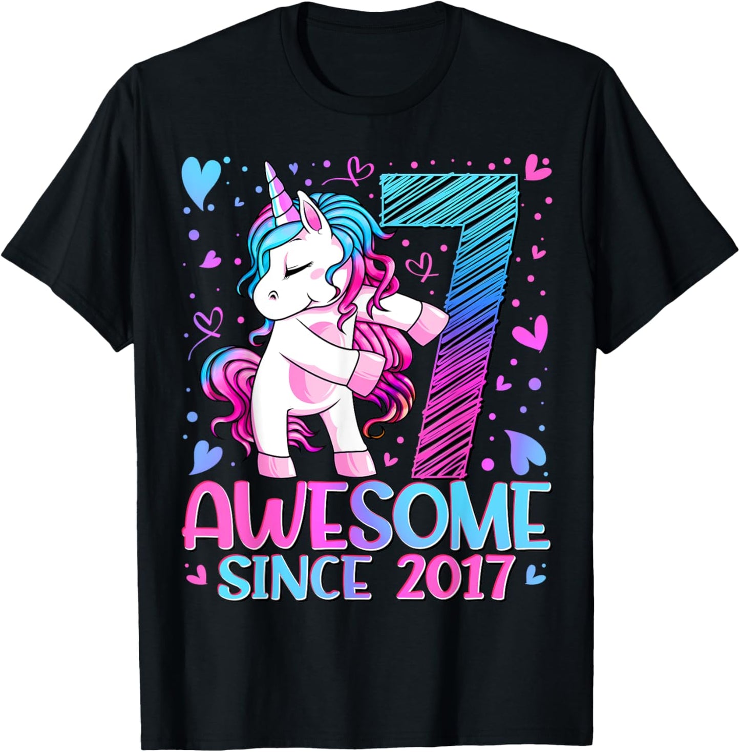 7 Years Old Flossing Unicorn Gifts 7th Birthday Girl Party T-Shirt - T-Shirt | Black