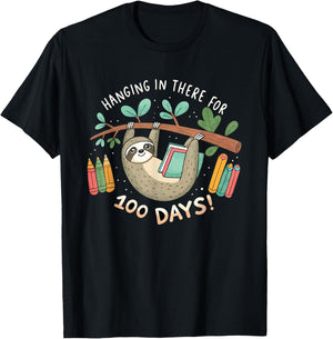 Hanging In There For 100 Days - Sloth 100 Days of School T-Shirt - T-Shirt | Black