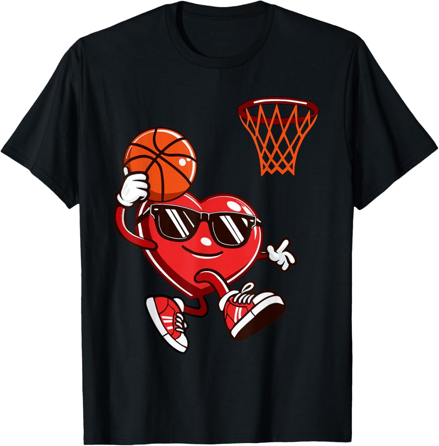 Funny Heart Dunking Basketball Valentines Day Boys Kids T-Shirt - T-Shirt | Black