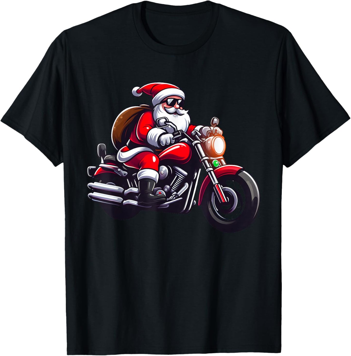 Funny Santa Riding Motorcycle Biker Christmas T-Shirt - T-Shirt | Black