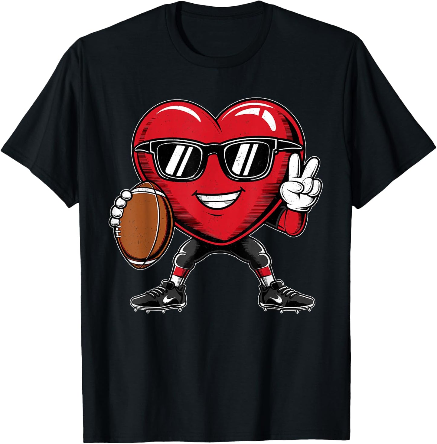 Valentine's Day Heart Playing Football Boys Girls Kids T-Shirt - T-Shirt | Black