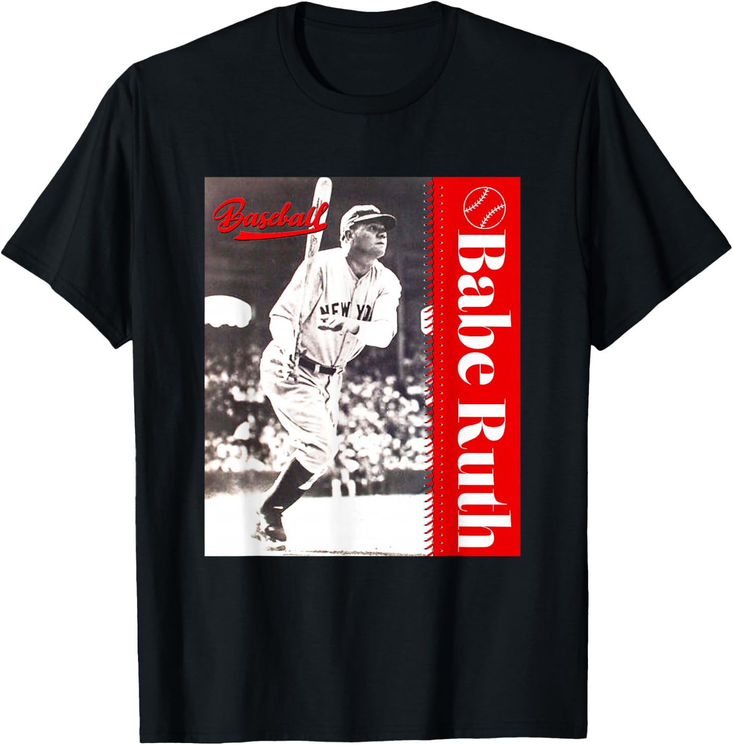 Great Moment Store -Adult Baseball , Black, Small, Short Sleeve, Classic Fit, , Baseball Player Pattern T-Shirt - T-Shirt | Black