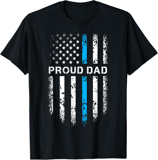 Proud Dad Patriotic Law Enforcement Supporter Police Officer T-Shirt - T-Shirt | Black