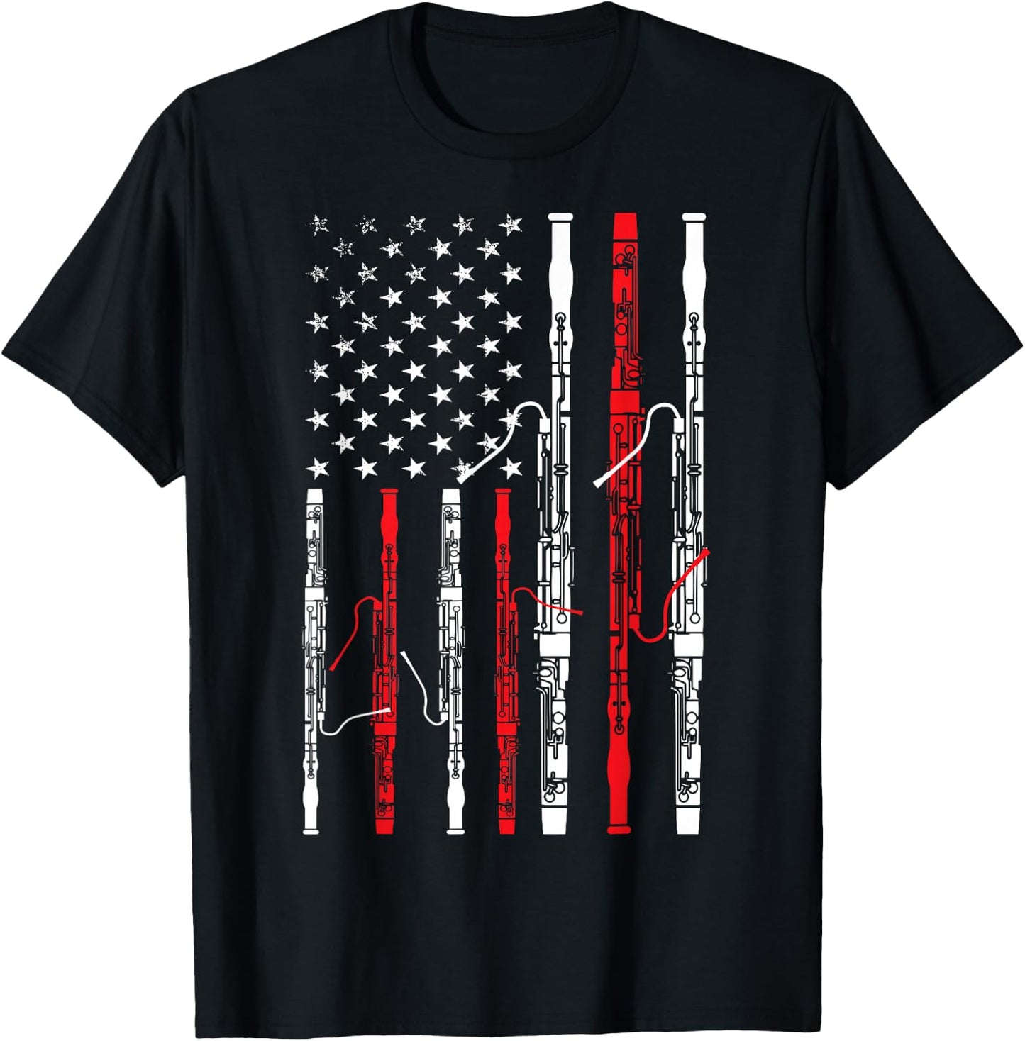 Bassoon American Flag 4th July Patriotic Music T-Shirt - T-Shirt | Black