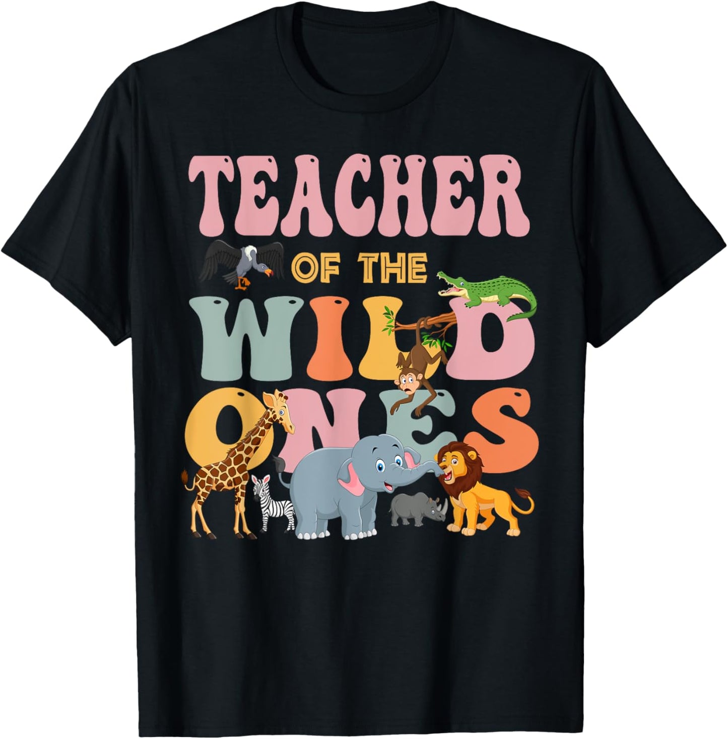 Teacher of the Wild One's Groovy Jungle Animal Earth Day Men Women T-Shirt - T-Shirt | Black