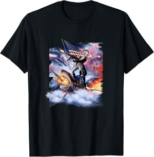 George Washington Riding Shark American Patriotic Funny Men T-Shirt - T-Shirt | Black