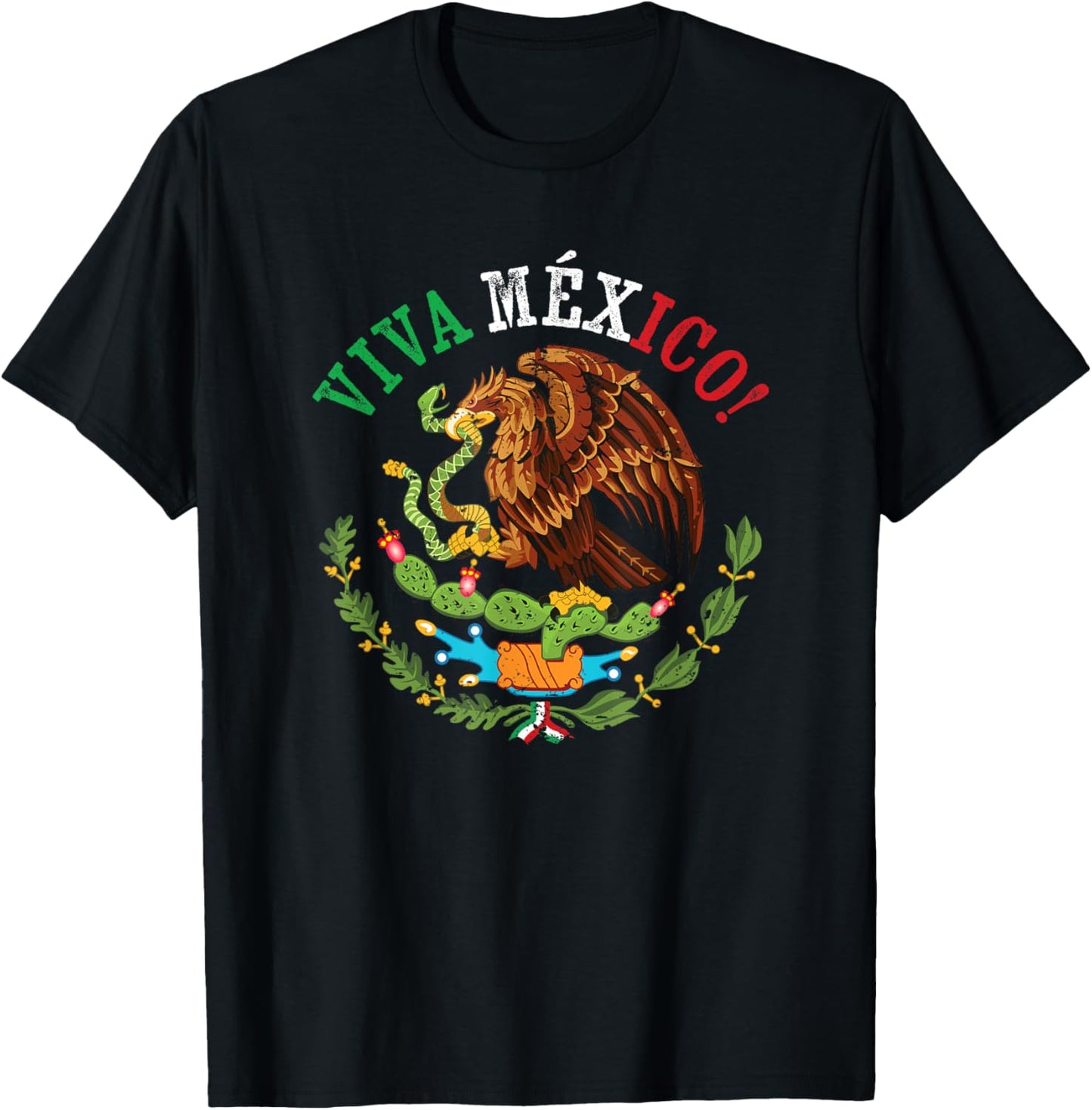 Mexican Flag Proud Mexican Coat of Arms Viva Mexico T-Shirt - T-Shirt | Black
