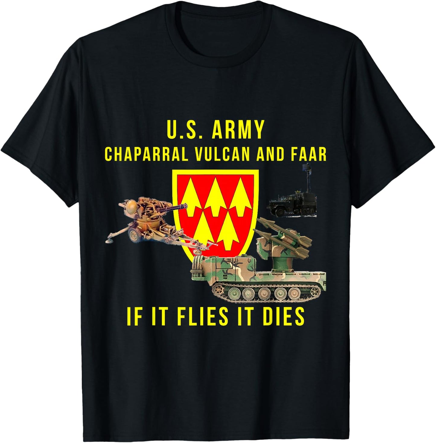 US Army Chaparral Vulcan and FAAR Patriotic 32 AADCOM T-Shirt - T-Shirt | Black