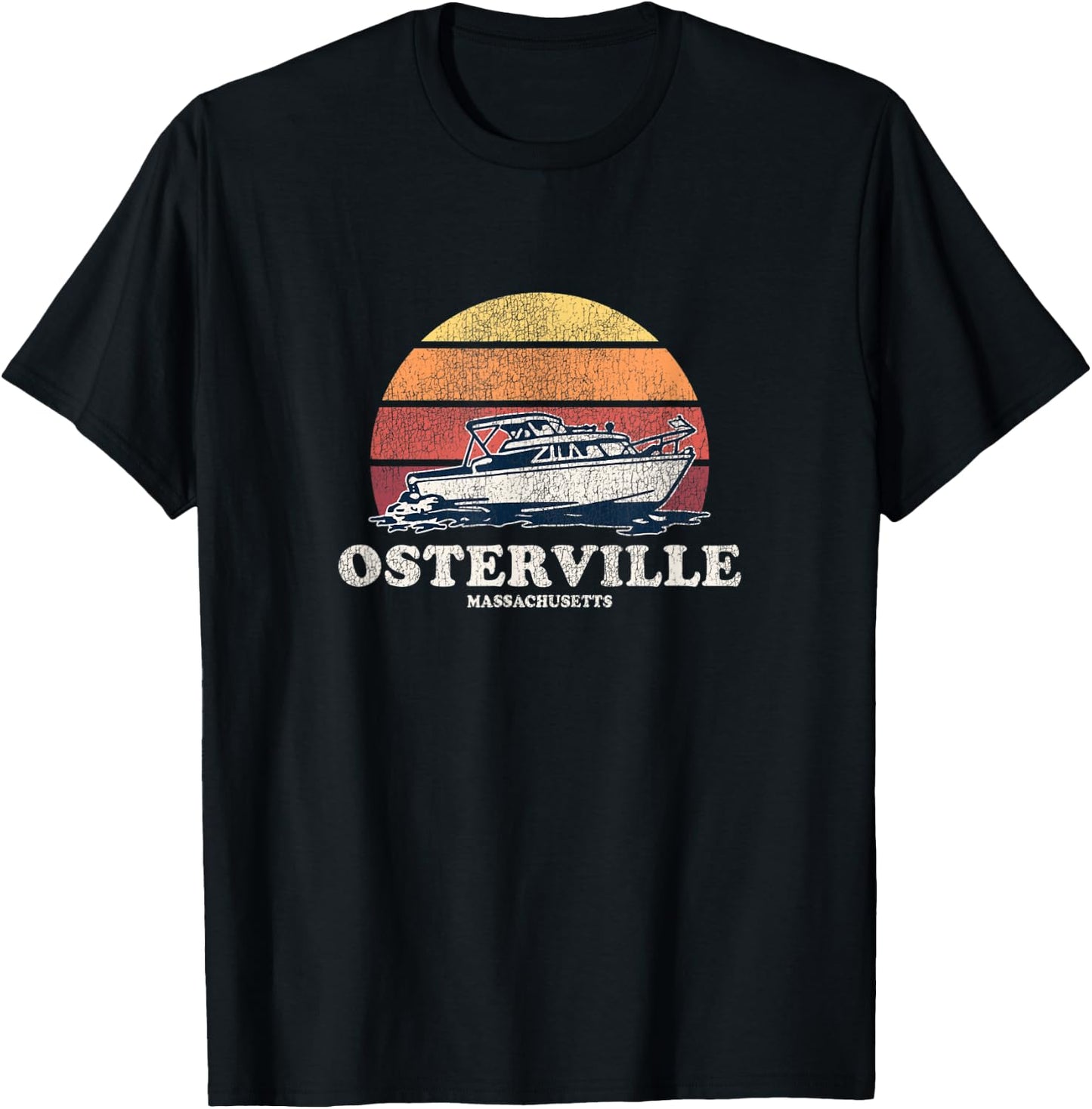 Osterville MA Vintage Boating 70s Retro Boat Design T-Shirt - T-Shirt | Black