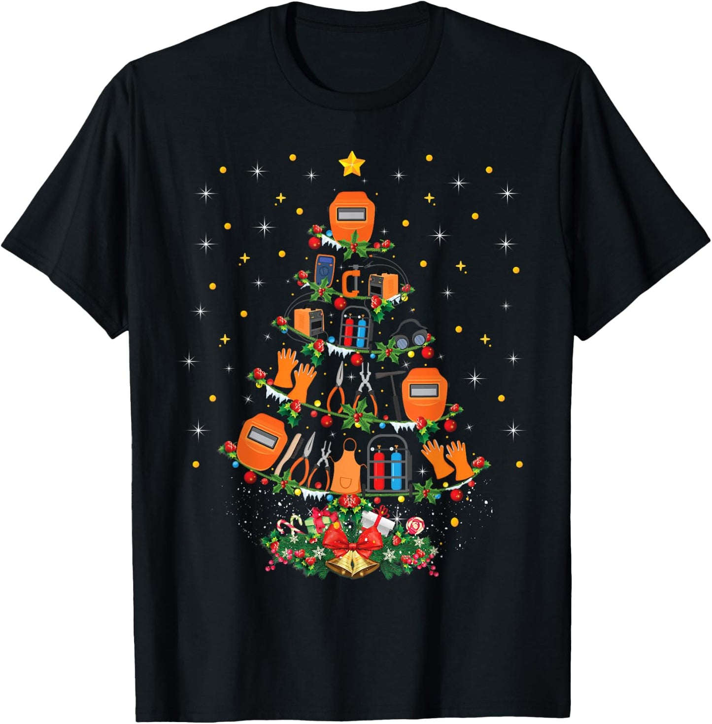 Funny Welder Tools Xmas Gift Ugly Welder Christmas Tree T-Shirt - T-Shirt | Black