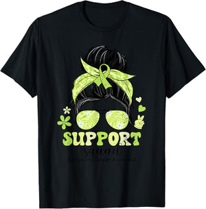 Groovy Support Squad Messy Bun Lymphoma Cancer Awareness T-Shirt - T-Shirt | Black