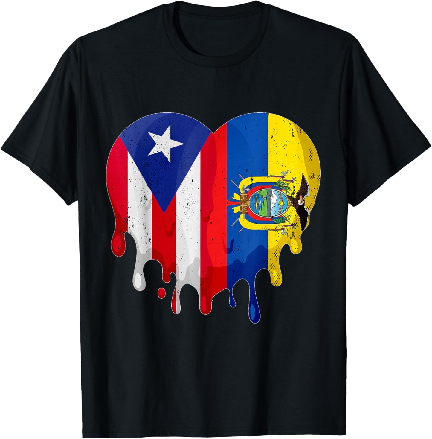Puerto Rico Ecuador Flag Heart Citizen Grown Patriot Country T-Shirt - T-Shirt | Black