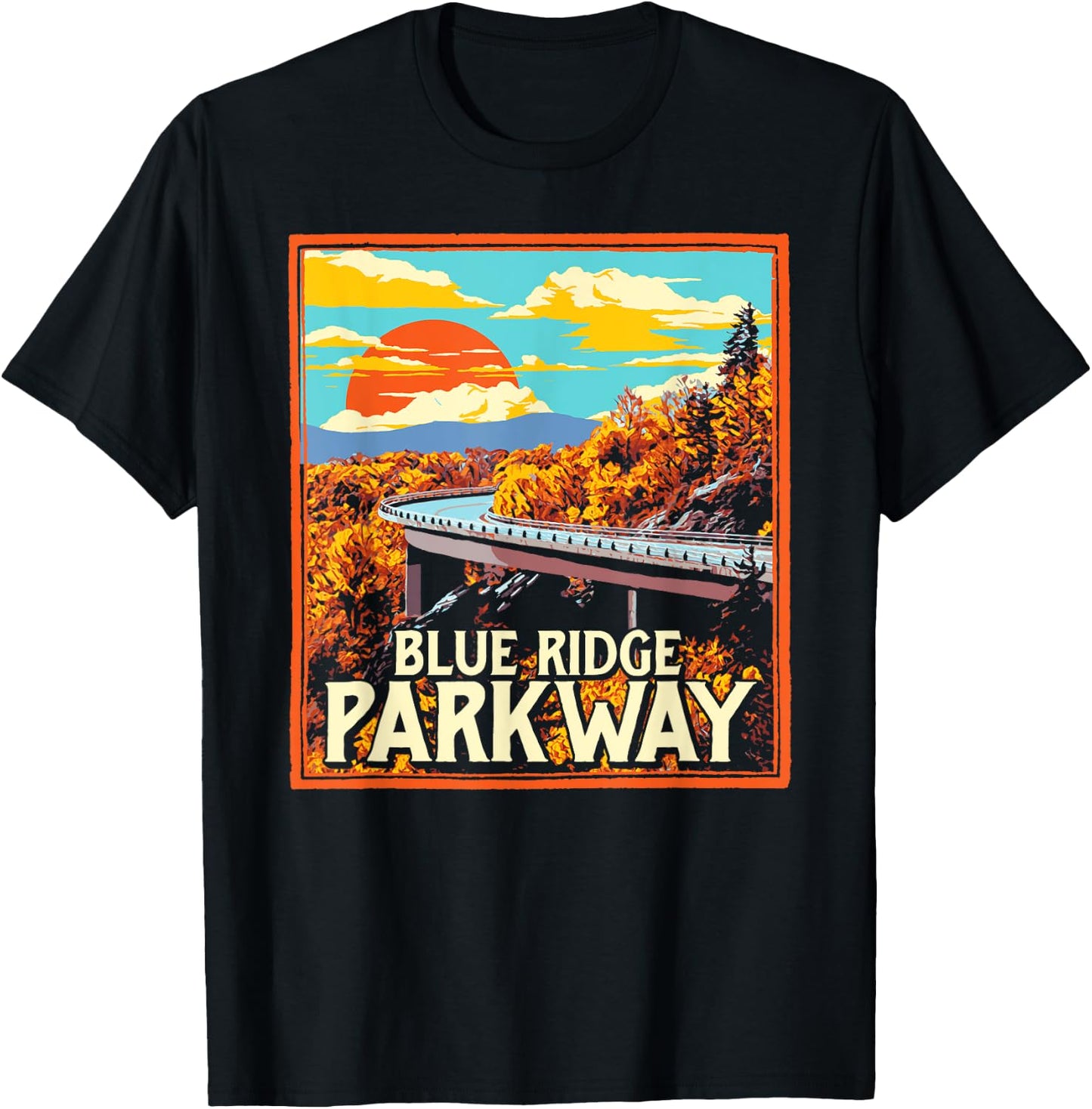 Blue Ridge Parkway Vintage Poster Style Retro Graphic T-Shirt - T-Shirt | Black