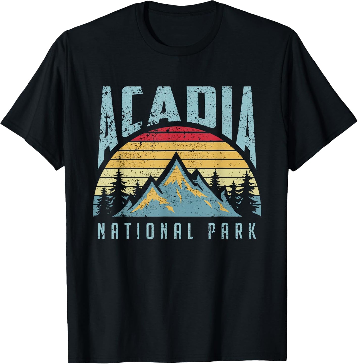 Acadia National Park Maine Mountains Retro T Shirt T-Shirt - T-Shirt | Black