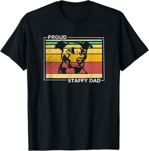 Proud Staffy Dad Stafford Terrier Dog Vintage Retro T-Shirt - T-Shirt | Black