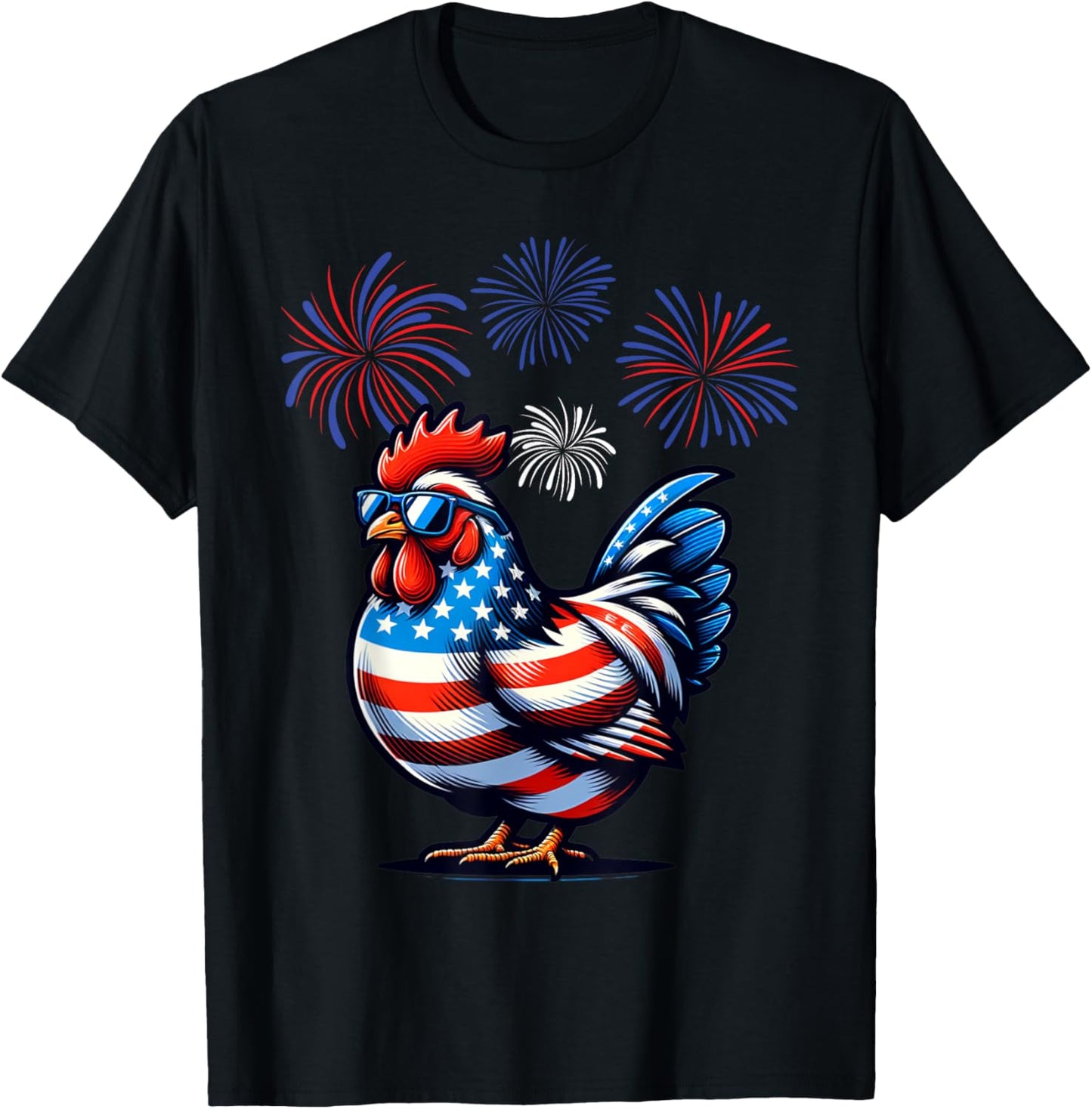 Red White Blue Chicken Farm Animal Patriotic 4th Of July T-Shirt - T-Shirt | Black