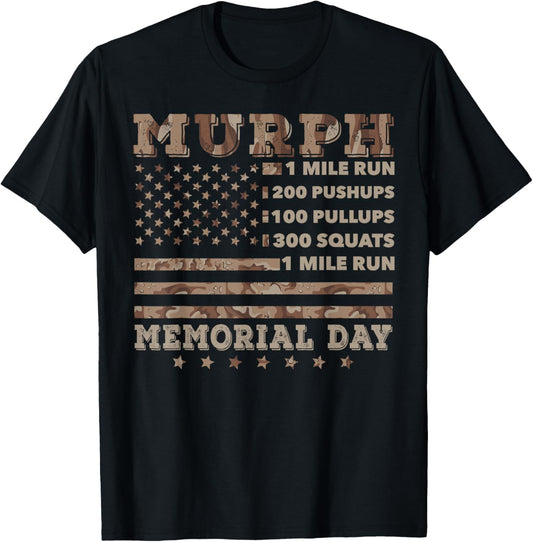 Murph 2021 Workout Challenge American Memorial Day Murph T-Shirt - T-Shirt | Black