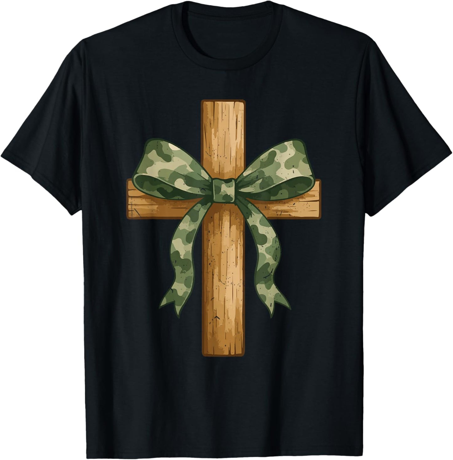 Teen Girl Coquette Bow Camo Deer Hunting Christian Cross T-Shirt - T-Shirt | Black