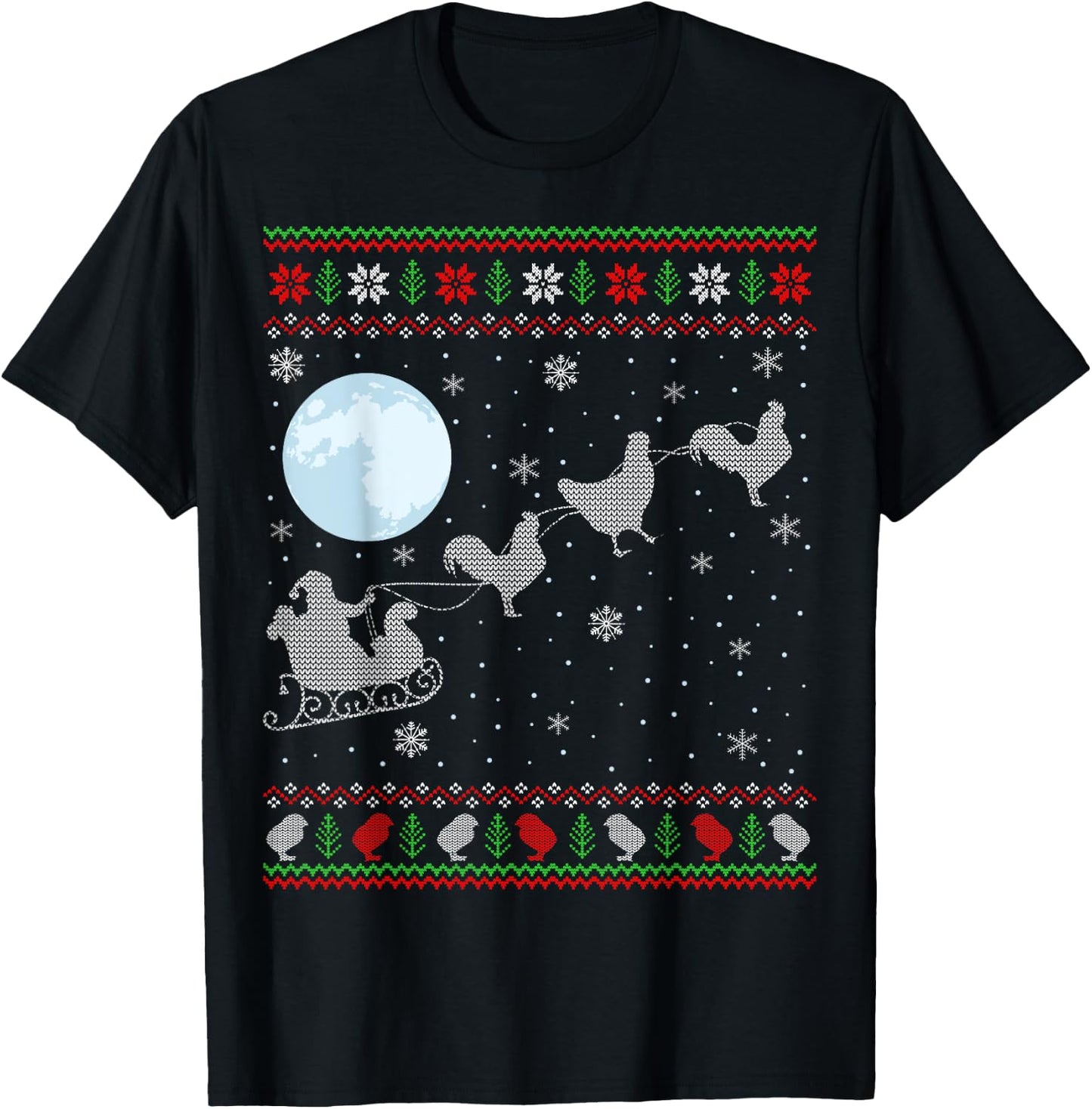 Ugly Chicken Xmas Gift Santa Riding Raindeer Chicken T-Shirt - T-Shirt | Black