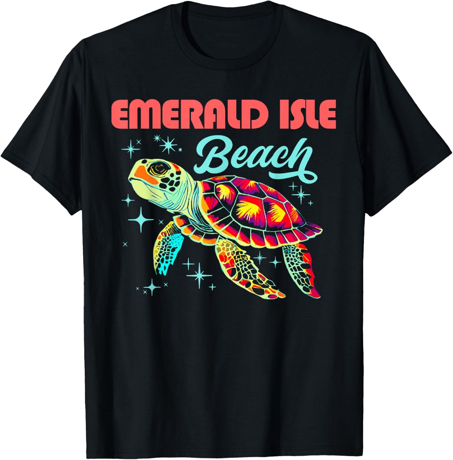 Emerald Isle Beach NC Artistic Sea Turtle Retro T-Shirt - T-Shirt | Black